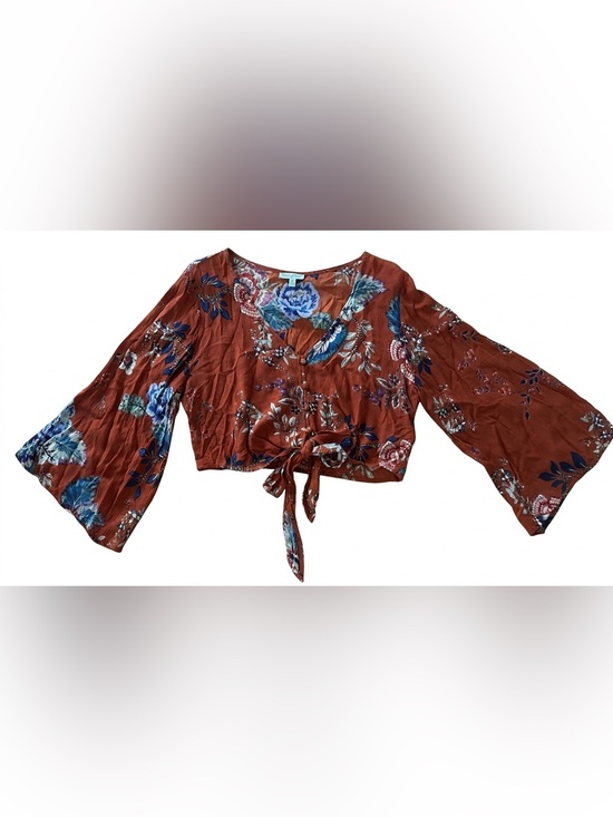 Patrons of Peace Tops - Peace of Patrons Rust Floral Boho Tie-Front Crop Blouse Size M - Like New!